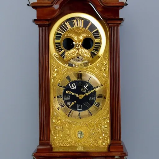 Prompt: golden owl as a grandfather clock