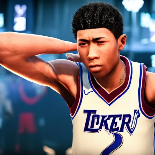 Prompt: a videogame still of NBA YoungBoy in Tekken 7, portrait, 40mm lens, shallow depth of field, close up, split lighting, cinematic