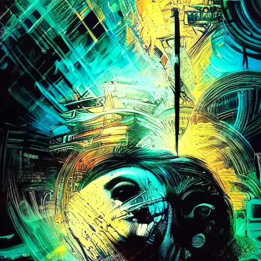 Prompt: Accelerationism by Julie Dillon by Tim Bradstreet, bright tones, abstract