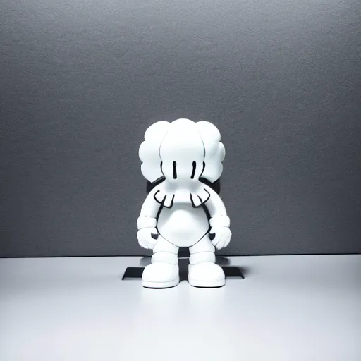 Image similar to an all white art vinyl figure with a microwave oven for a head, in the style of kaws, kidrobot, sket - one x iamretro, kenny wong x pop mart, space molly, frank kozik, guggimon, studio lighting, subsurface diffusion, 8 k - h 7 6 8