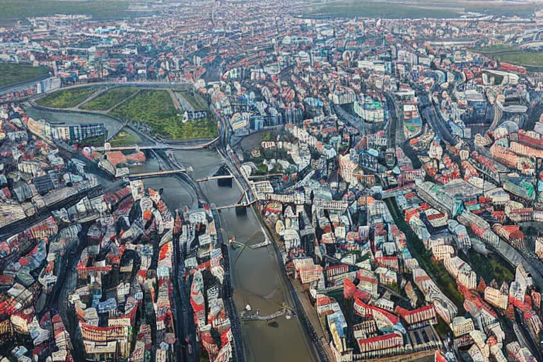 Prompt: bird's eye view photograph of a Russian city, no watermarks, extremely detailed photography