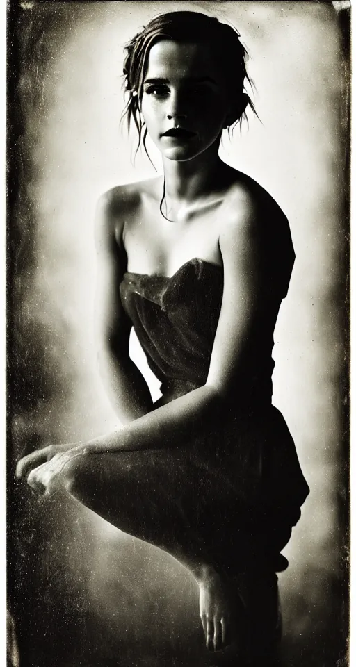 Prompt: a wet plate photograph, a portrait of a Emma Watson