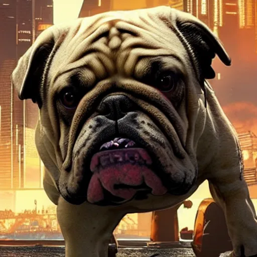 Image similar to english bulldog with augmentations cyberpunk 2 0 7 7