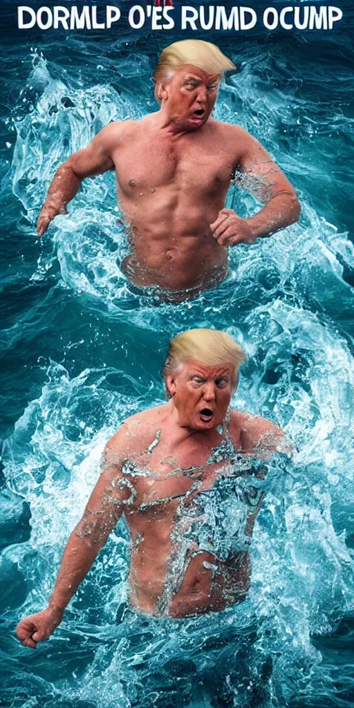 Prompt: donald trump as poseidon, king of the ocean, movie poster