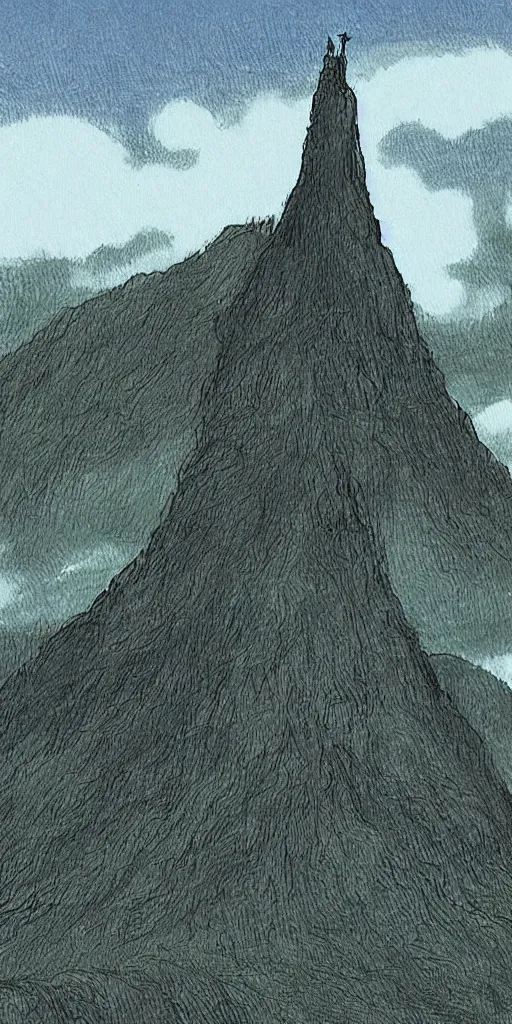 Image similar to a dark tower on a hill drawn by studio ghibli