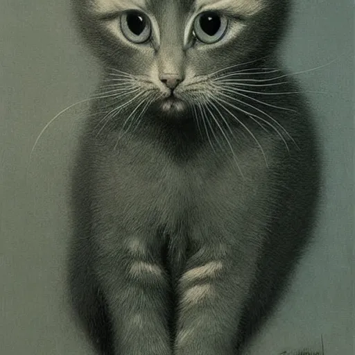 Image similar to portrait of a kitten by zdzisław beksinski