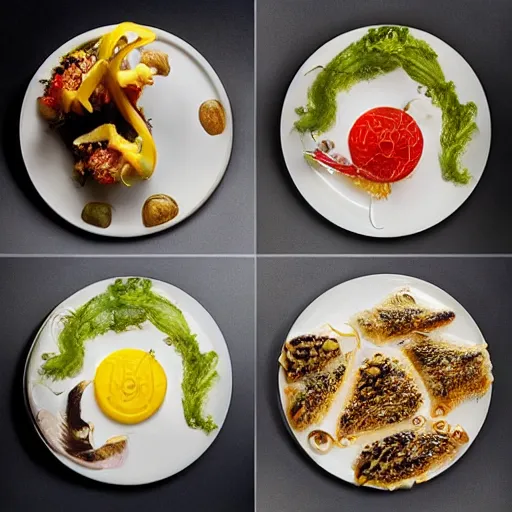 Image similar to a meal of rather weird and slightly disgusting, but also futuristic designer food, food photography