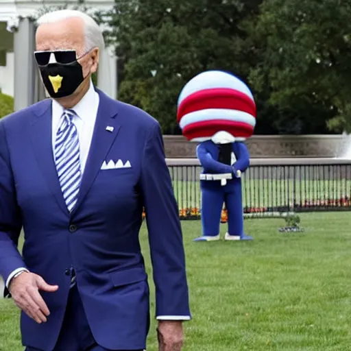 Image similar to Joe Biden and Mario Mario converse on the White House Lawn. AP Photo