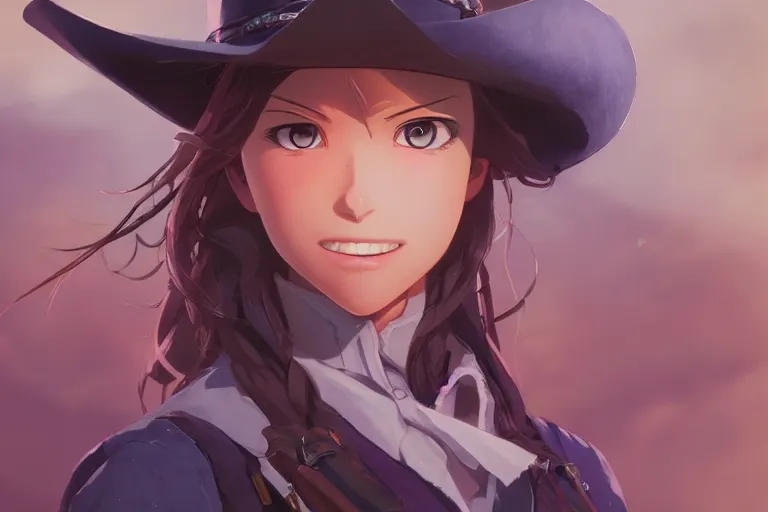 Image similar to western cowgirl, single centered subject, mid shot, ambient lighting, detailed face, by makoto shinkai, stanley artgerm lau, wlop, rossdraws