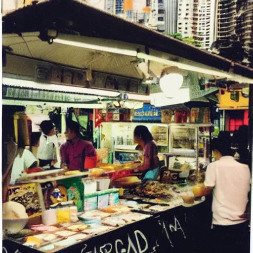 Image similar to polaroid photo of a hawker stall in singapore