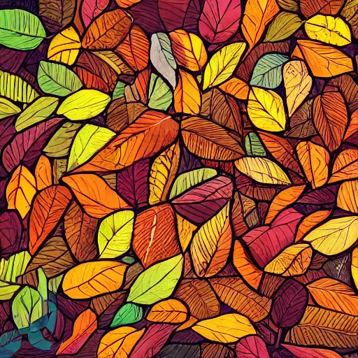 Image similar to pile of leaves, concept art, illustrated, highly detailed, high quality, bright colors, optimistic,