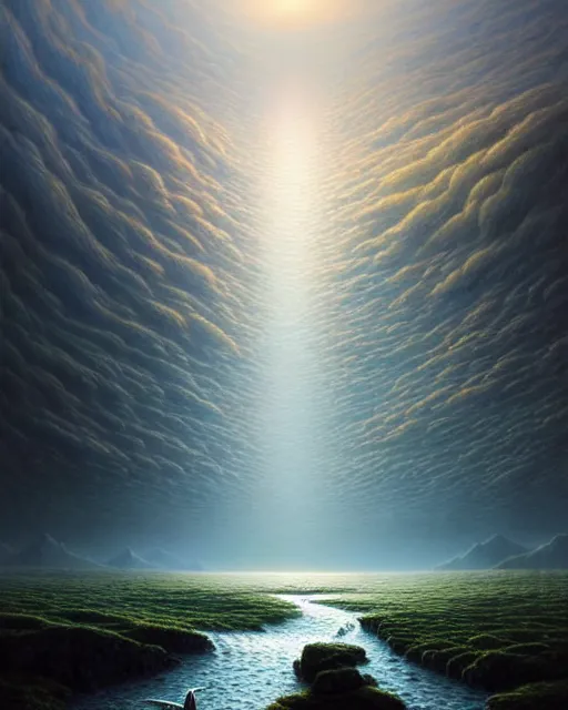 Image similar to a hyper - detailed 3 d render like an oil painting of mind's eye viewing the stream of thought, surrealism!!! surreal concept art, lifelike, photorealistic, digital painting, smooth, sharp focus, artstation hd, by greg rutkowski, bruce pennington, valentina remenar, asher duran,