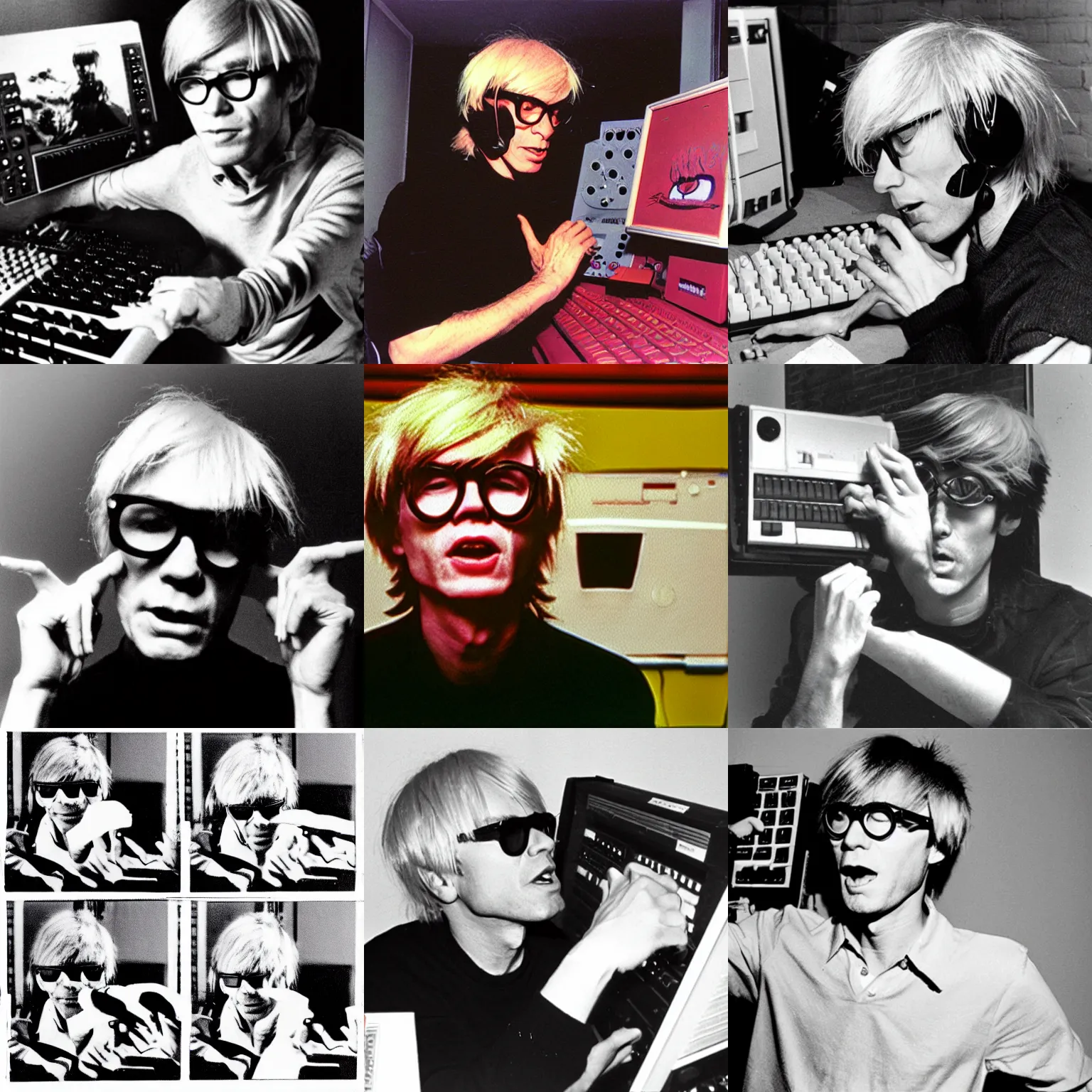 Prompt: photo of Andy Warhol having a seizure from trying to play Doom on his Amiga 500
