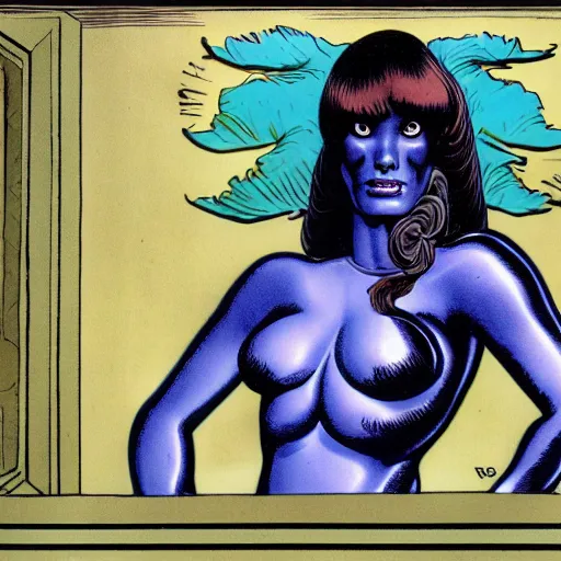 Prompt: blue skunk by richard corben style