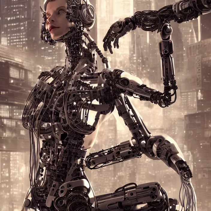 Image similar to Ultra realistic full shot of a cyborg woman under repair ,with mechanical arms that fix, cable, laser for fix arm, it,cyberpunk,sci-fi, fantasy,Kodak , colour led, soft light, volumetric lighting ,night, intricate, elegant, highly detailed, digital painting, artstation, concept art, smooth, sharp focus, illustration,art by artgerm and greg rutkowski and alphonse mucha