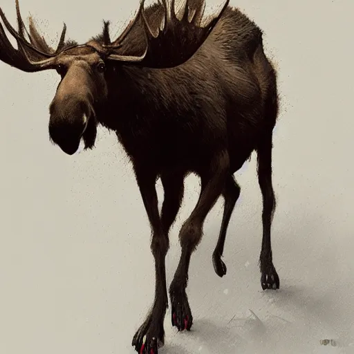 Prompt: moose walking on two legs by greg rutkowski