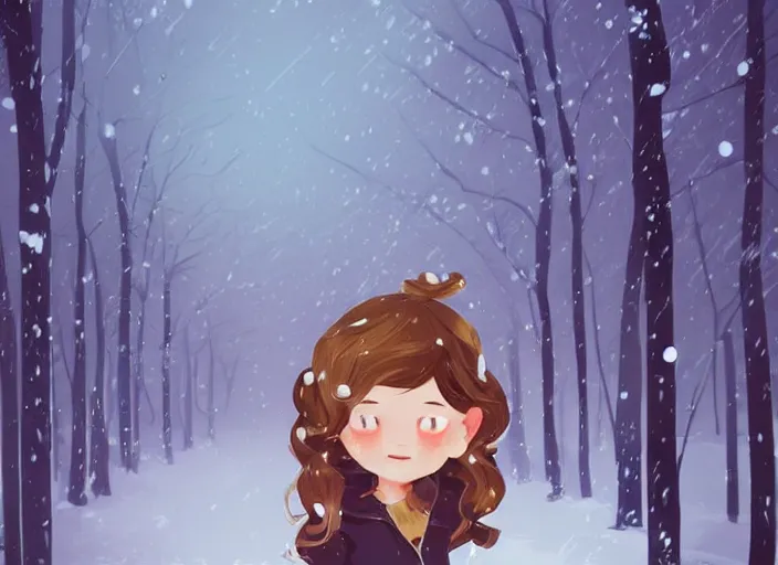 Image similar to little girl with short wavy curly light brown hair happy in the snow. clean cel shaded vector art. shutterstock. behance hd by lois van baarle, artgerm, helen huang, by makoto shinkai and ilya kuvshinov, rossdraws, illustration, art by ilya kuvshinov