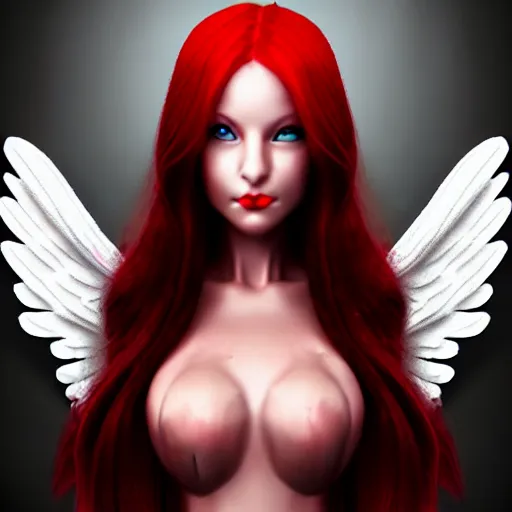 Image similar to beautiful female mage with red hair, angelic figure, dark wings