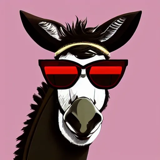 Prompt: a donkey wearing cool sunglasses, illustration, artstation