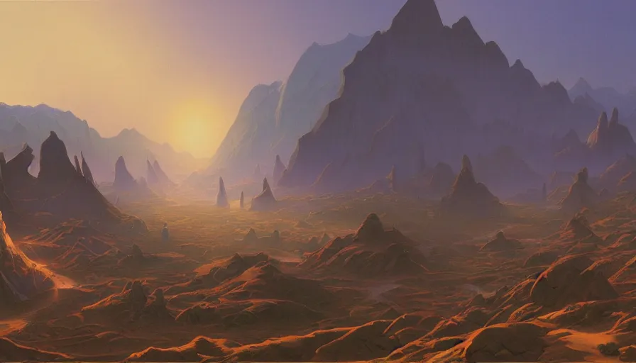 Prompt: landscape painting of Nagrand from World of Warcraft, art by chesley bonestell