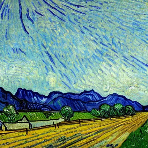 Prompt: switzerland leyline landscape with van gogh sky