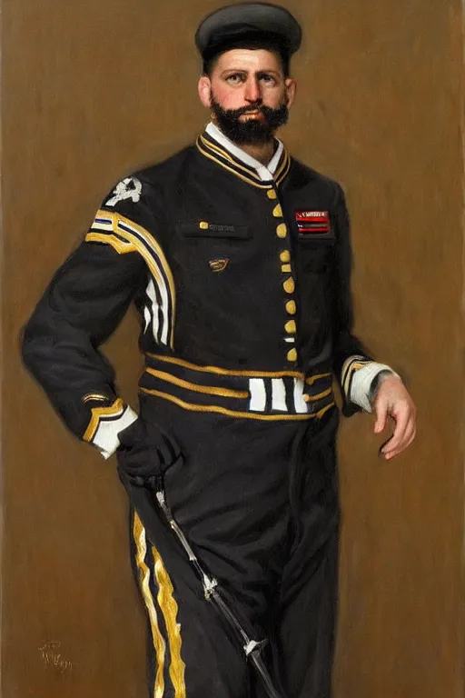 Image similar to full body portrait of the dictator of the brooklyn nets, 1 8 8 9, in full military garb, oil on canvas by william sidney mount, trending on artstation