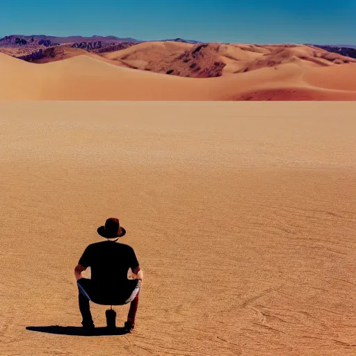 Prompt: photo of a man looking out across the desert, surreal style