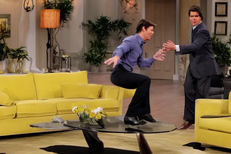 Image similar to tom cruise jumping! on oprah yellow couch