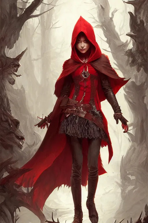 Image similar to amazon red riding hood, d & d, fantasy, highly detailed, digital painting, trending on artstation, concept art, sharp focus, illustration, art by artgerm and greg rutkowski and magali villeneuve