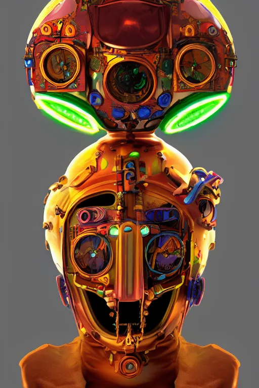 Prompt: colorful vivid steampunk mask minimalist fantasy art robot ninja helmet, global illumination ray tracing hdr fanart arstation by sung choi and eric pfeiffer and gabriel garza and casper konefal radiating a glowing aura