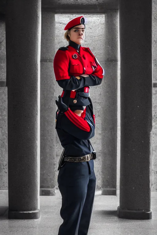 Image similar to a beautiful female guard from oblivion shyly posing on camera, symmetrical, cinematic, elegant, dawn light, real dlsr photography, sharp focus, 4 k, ultra hd, sense of awe