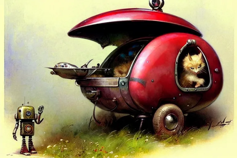 Prompt: adventurer ( ( ( ( ( 1 9 5 0 s retro future robot android mouse wagon. muted colors. ) ) ) ) ) by jean baptiste monge!!!!!!!!!!!!!!!!!!!!!!!!! chrome red