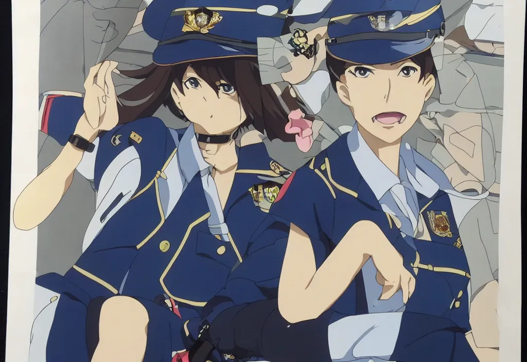 Image similar to police woman, animation cel for anime movie, designed by haruhiko mikimoto