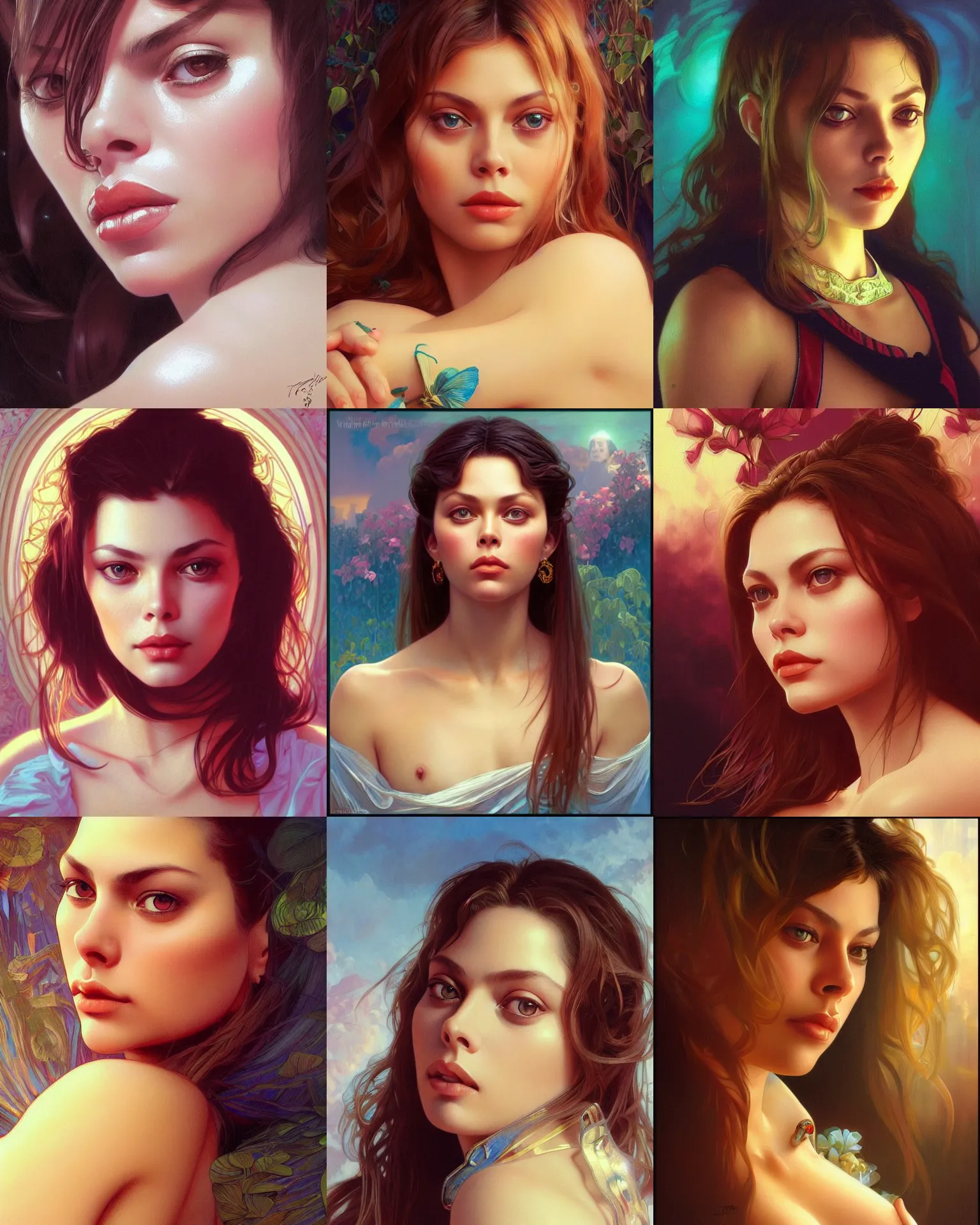 Prompt: close portrait ornella muti at her late 2 0 s, vaporwave, bedroom, highly detailed, digital painting, artstation, concept art, smooth, sharp focus, illustration, art by artgerm and greg rutkowski and alphonse mucha