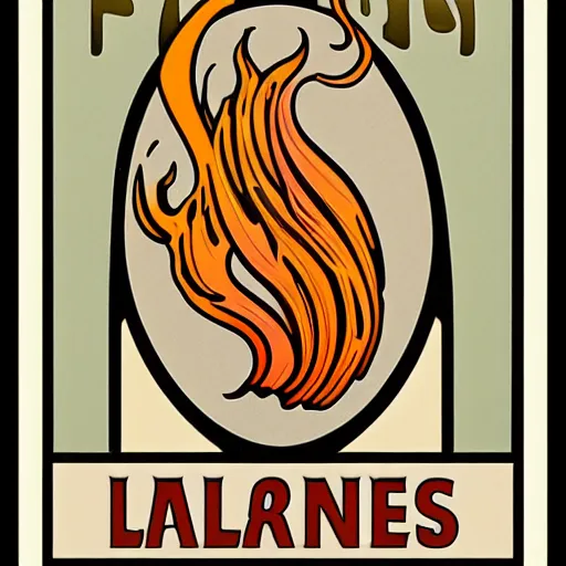 Image similar to minimalistic clean retro fire flames warning label art by alphonse mucha, smooth curves, behance