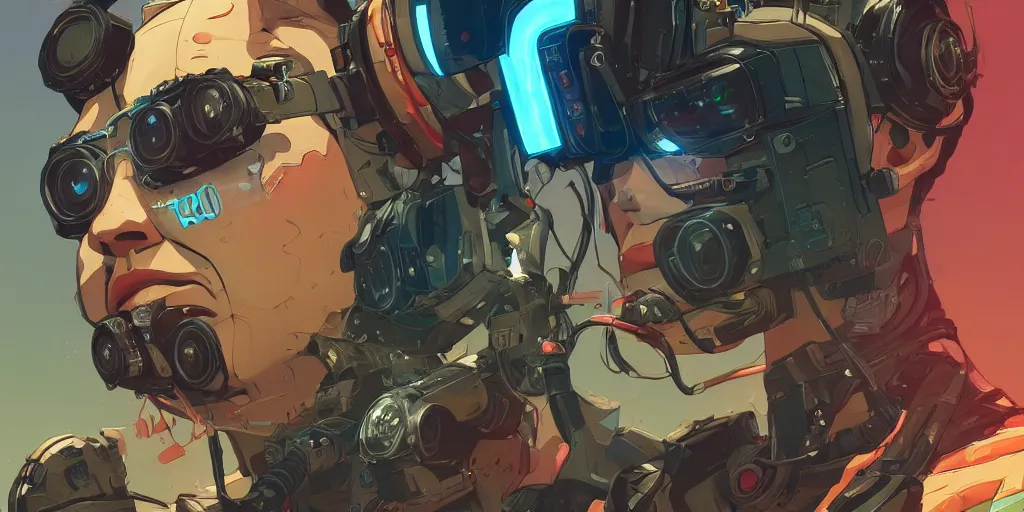 Prompt: a face covered with computer circuits, art gta 5 cover, official fanart behance hd artstation by jesper ejsing, by rhads, makoto shinkai and lois van baarle, ilya kuvshinov, ossdraws, that looks like it is from borderlands and by feng zhu and loish and laurie greasley, victo