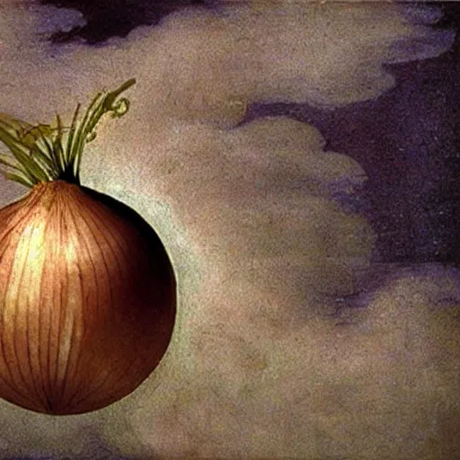 Prompt: an Onion floating in space, in the style of a renaissance painting