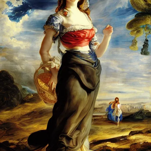 Image similar to heavenly summer sharp land sphere scallop well dressed lady standing next to a honda civic, auslese, by peter paul rubens and eugene delacroix and karol bak, hyperrealism, digital illustration, fauvist, standing next to a honda civic