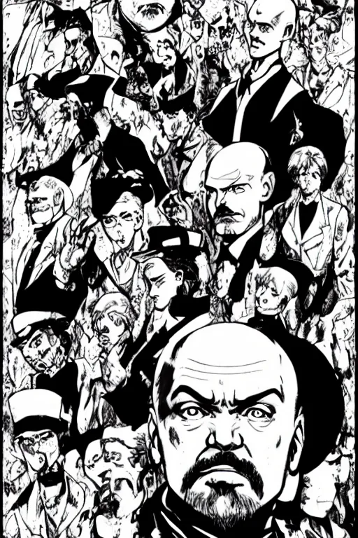 Image similar to A picture of Lenin in JoJo Bizarre Adventure, by Hirohiko Araki, Comic Style, FullHD, trending on Artstation