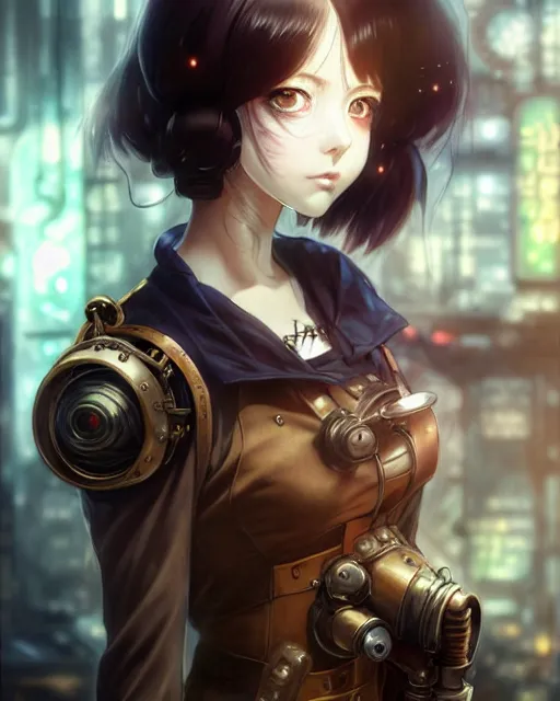 Image similar to portrait Anime Girl steampunk cute-fine-face, pretty face, realistic shaded Perfect face, fine details. Anime. Bioshock steampunk realistic shaded lighting by katsuhiro otomo ghost-in-the-shell, magali villeneuve, artgerm, rutkowski Jeremy Lipkin and Giuseppe Dangelico Pino and Michael Garmash and Rob Rey