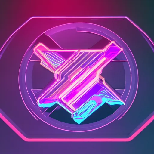 Prompt: a complex bifurcated scifi logo for a synthwave music producer, digital 3 d, black background, trending on artstation