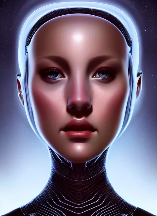 Image similar to portrait of female android, intricate, elegant, highly detailed, digital painting, artstation, concept art, smooth, sharp focus, illustration, art by fra angelico