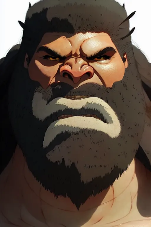 Image similar to orc barbarian male, finely detailed perfect face, exquisite details, earth magic, mid view, design on a white background, by studio muti, greg rutkowski makoto shinkai takashi takeuchi studio ghibli