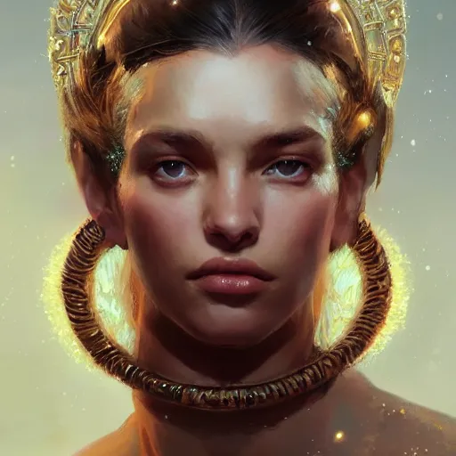 Prompt: a beautiful portrait of a goddess with sparkling skin by greg rutkowski and raymond swanland, trending on artstation