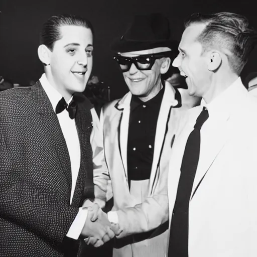 Image similar to G-Eazy meeting Frank Sinatra in the Hollywood Boulevard, filmed by Steven Spielberg