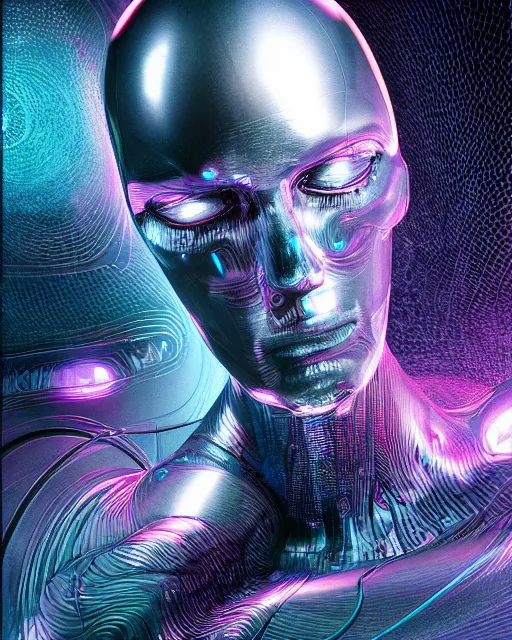 Prompt: the most amazing dream you ever had about mans transhumanism head artificial intelligence singularity, moebius, hyper realistic, concept art, intricate, hyper detailed, smooth, jim lee, high contrast, neon, volumetric lighting, octane, raytrace