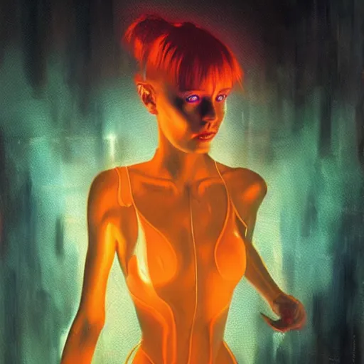 Prompt: silhouette of Leeloo from the 5th Element dodging laser beams, stormy weather, extremely detailed masterpiece, oil on canvas, low-key neon lighting, artstation, Blade Runner 2049, Roger Deakin’s cinematography, by J. C. Leyendecker and Peter Paul Rubens,