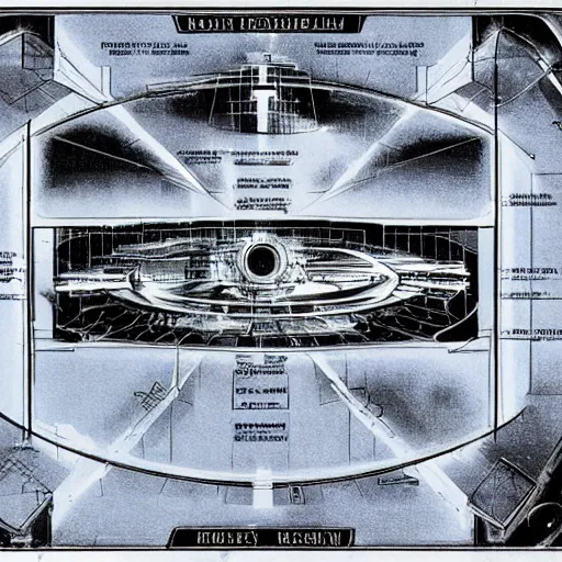 Prompt: a blueprint for an alien spaceship