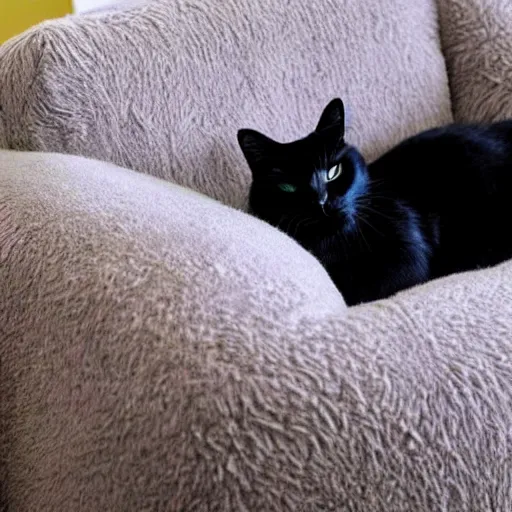 Image similar to a beautiful black cat sleeping on a fluffy sofa