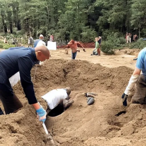 Image similar to Humans discovering an alien body buried under the ground